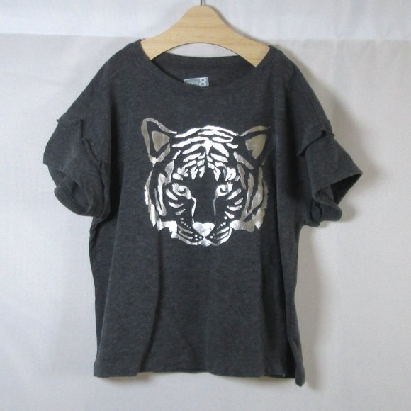 Crazy 8 Girls Dark Grey Short Sleeve T-shirt w\ Chrome Colored Tiger Siz… - Picture 1 of 6